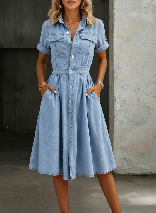 Robe Ambre en Jean à Manches Courtes