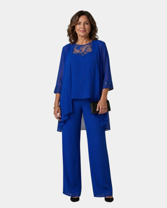 Adalvine | Ensemble Pantalon, Blouse et Manteau Assortis