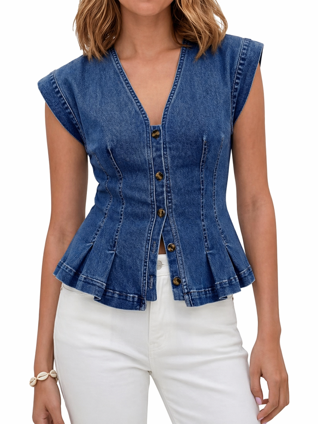 Top Daphné en Denim Col V
