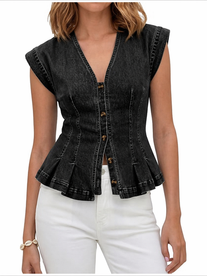 Top Daphné en Denim Col V