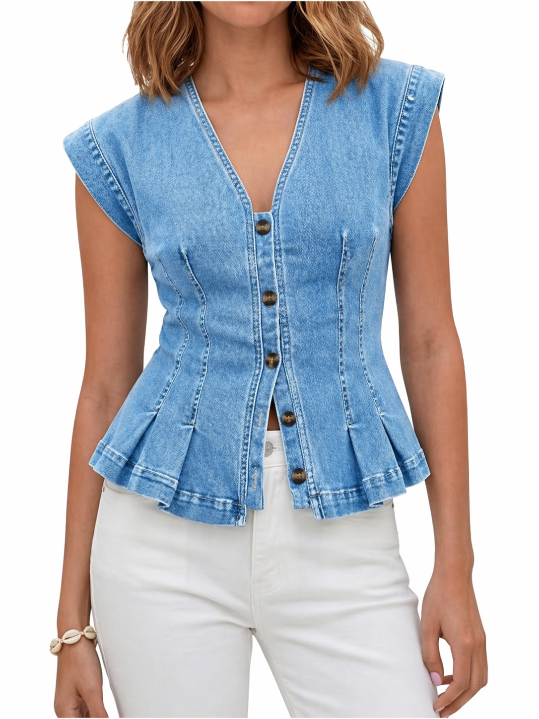 Top Daphné en Denim Col V
