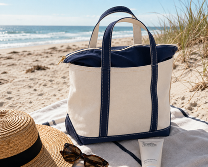 Cabas de Plage en Toile – Sac à Zip pour Femme