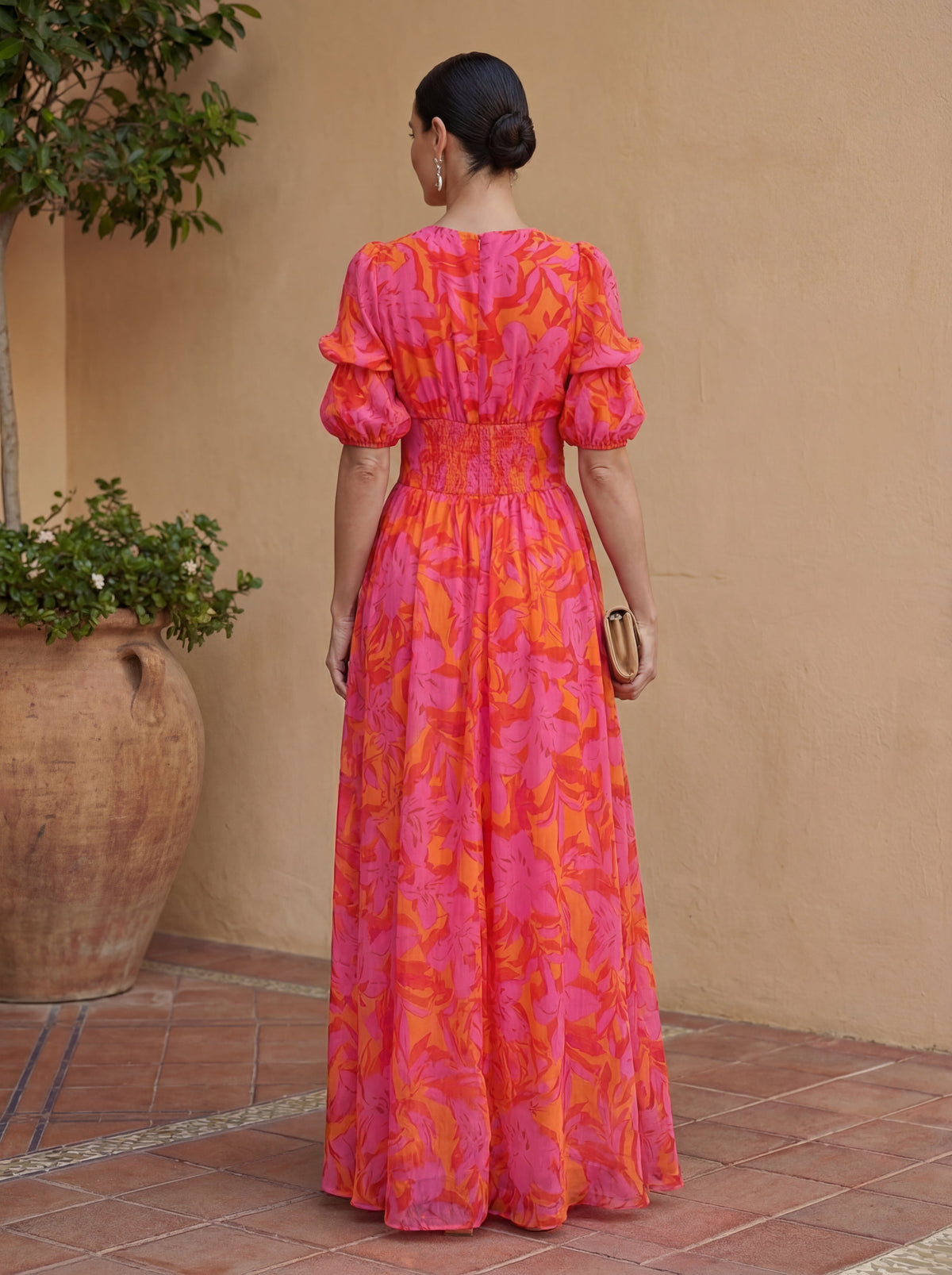 Olivia | Robe Longue Fleurie à Manches Ballon et Décolleté en V