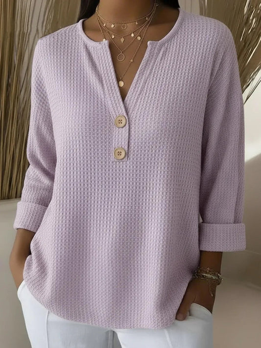 Lucienne | T-shirt Henley Gaufrée avec Boutons