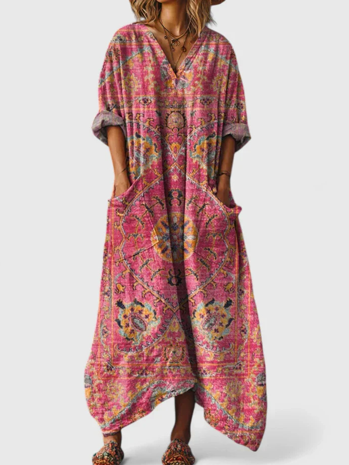 Robe Violette Maxi à Boutons