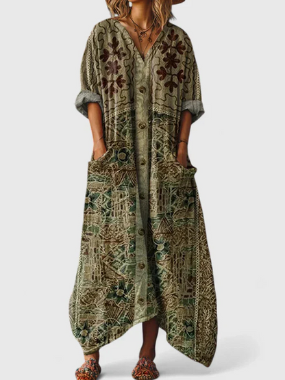 Robe Violette Maxi à Boutons