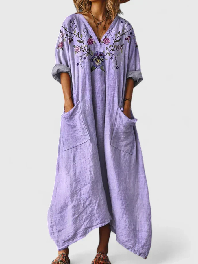Robe Violette Maxi à Boutons