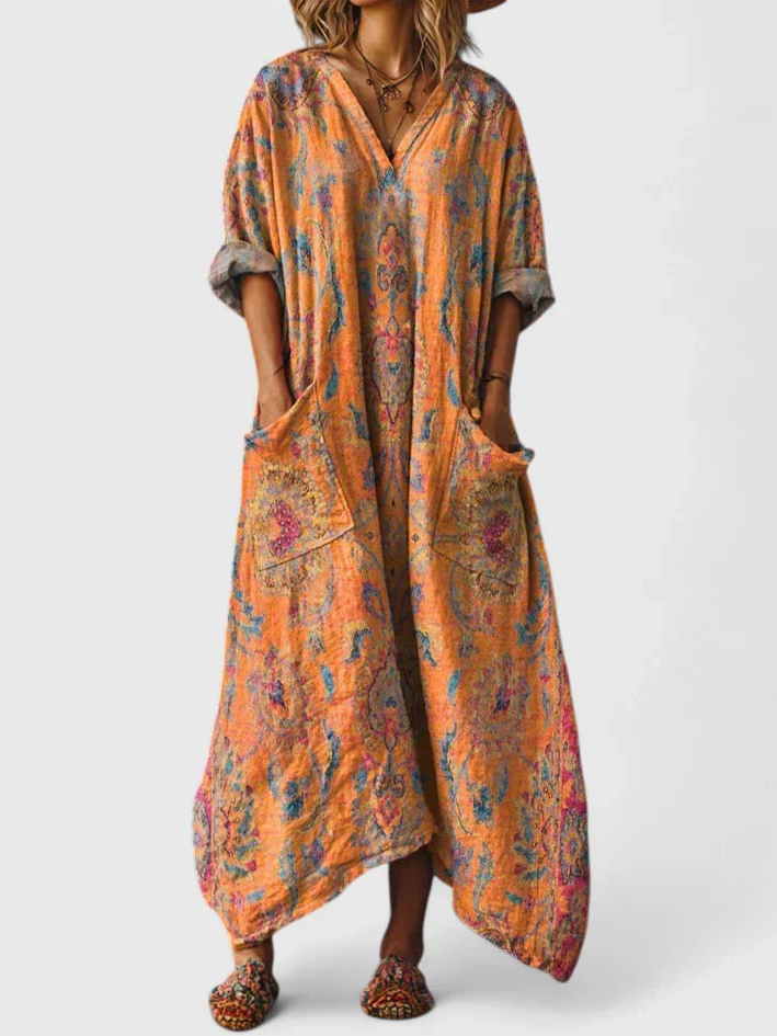 Robe Violette Maxi à Boutons