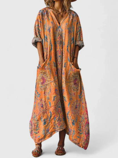 Robe Violette Maxi à Boutons