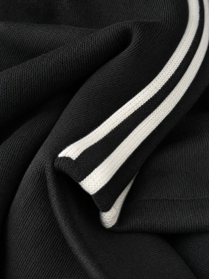 Robe Longue Sweat Minimaliste à Col Boutonné et Liserés Blancs – Kaki