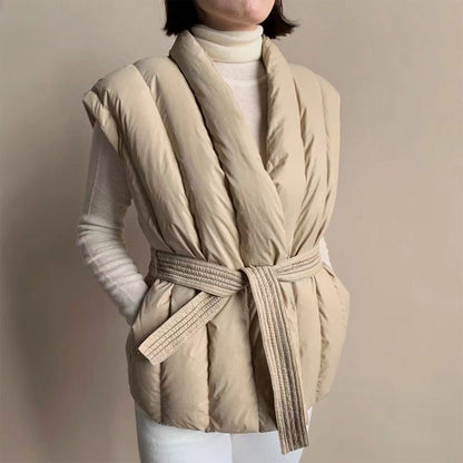 Cerise | Gilet Matelassé Croisé et Ceinturé
