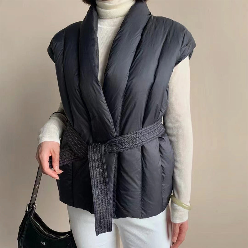 Cerise | Gilet Matelassé Croisé et Ceinturé
