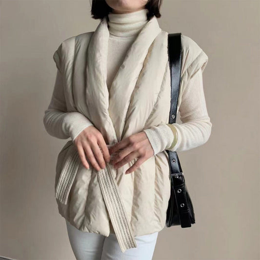 Cerise | Gilet Matelassé Croisé et Ceinturé