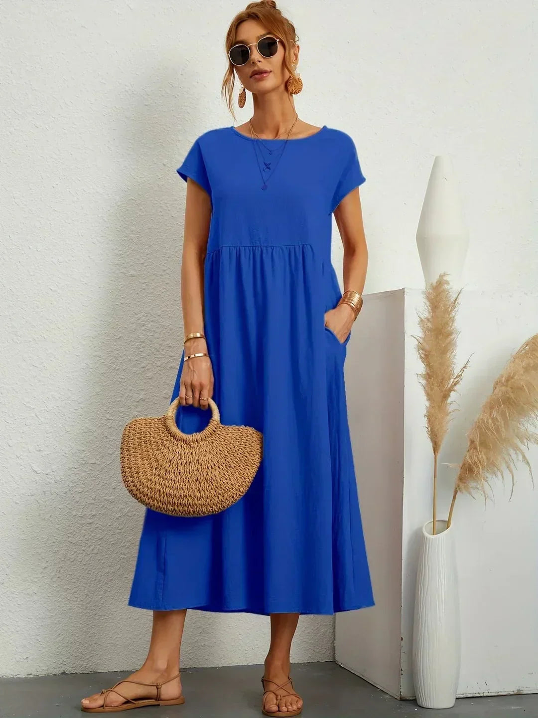 Robe midi Louise - Bleu Azur