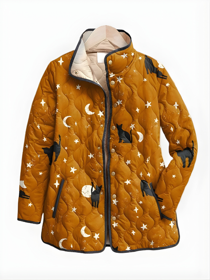 Malvina | Veste Matelassée Noire à Motif Chat