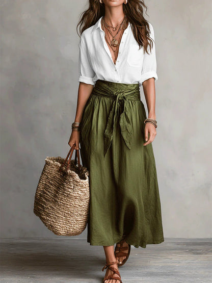 Maylène | Ensemble Élégant Deux Pièces : Chemise et Jupe Midi