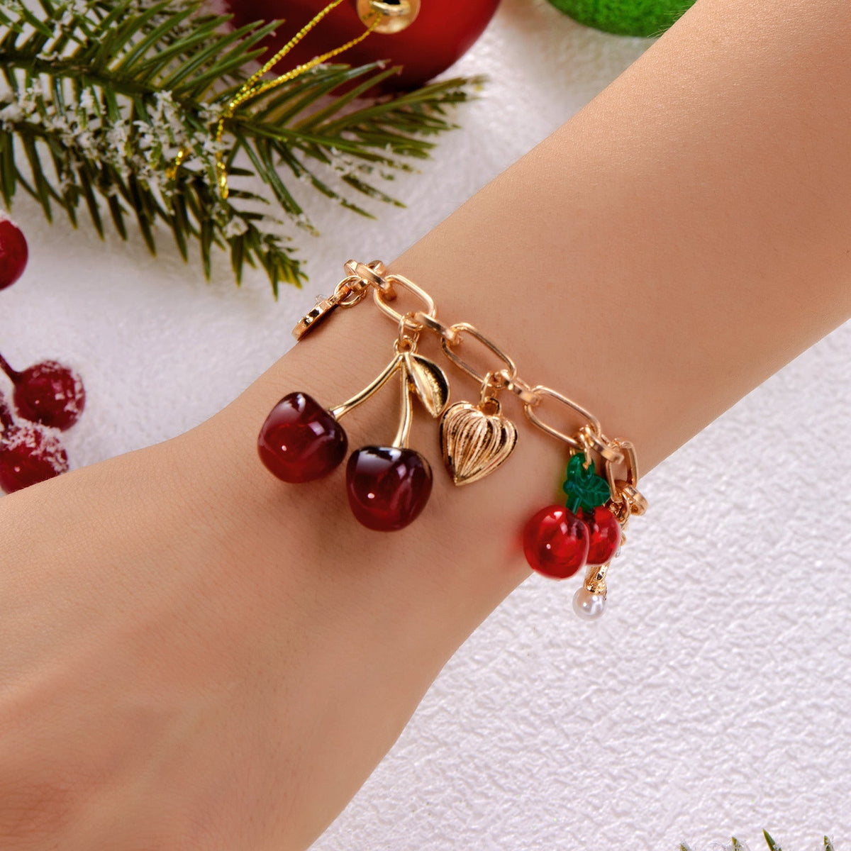 Bracelet Breloques Cerises Rouges
