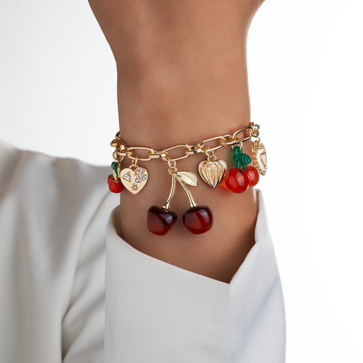 Bracelet Breloques Cerises Rouges