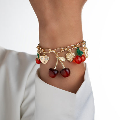 Bracelet Breloques Cerises Rouges