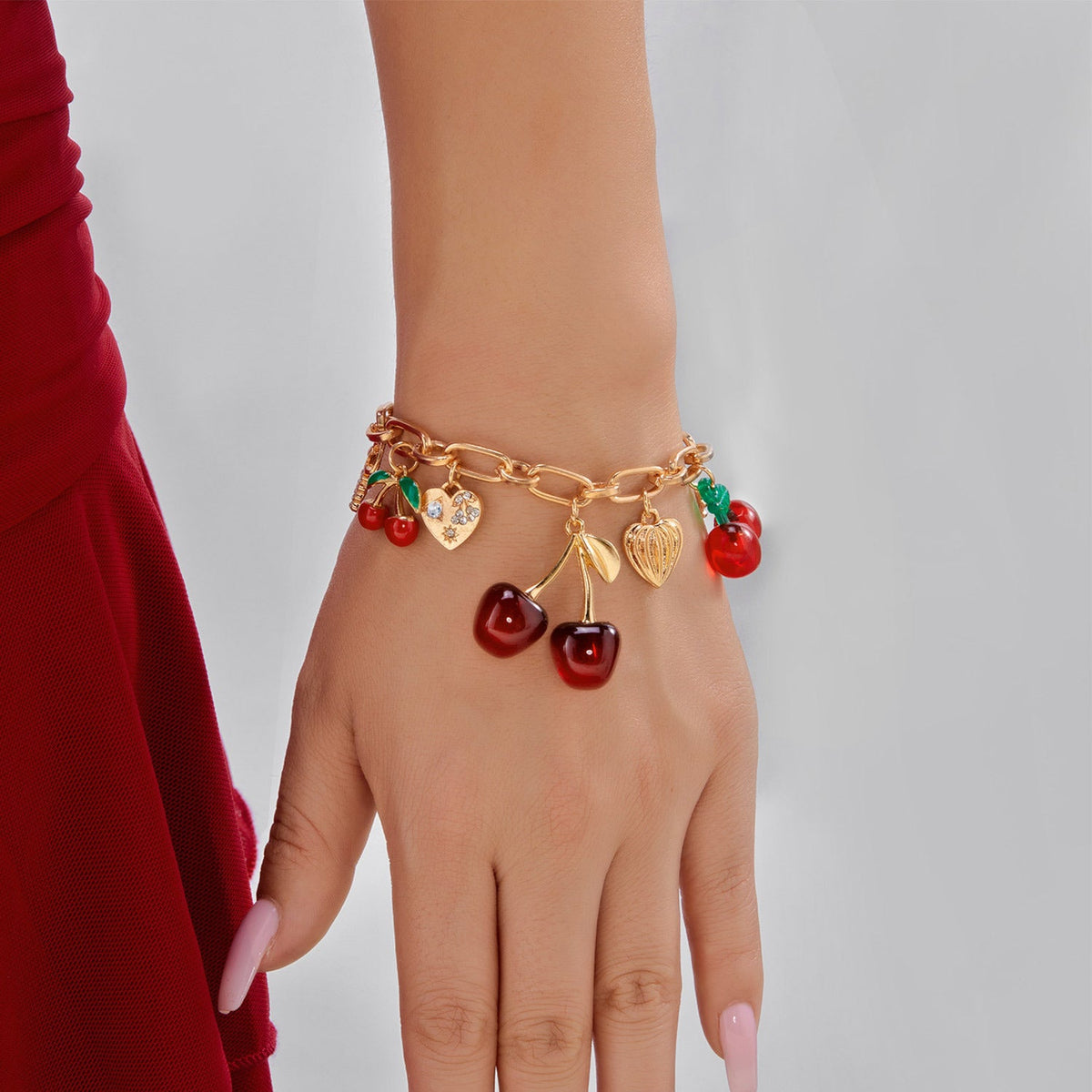 Bracelet Breloques Cerises Rouges
