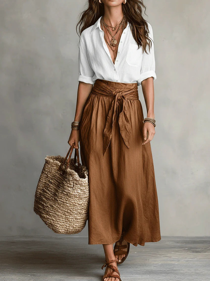 Maylène | Ensemble Élégant Deux Pièces : Chemise et Jupe Midi