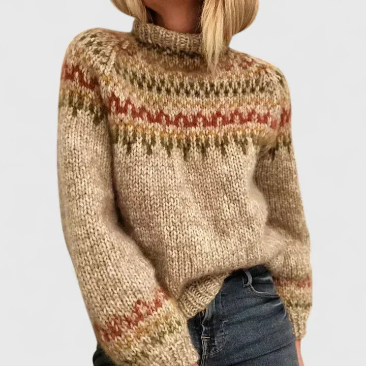 Niobé | Pull Jacquard Camel et Gris