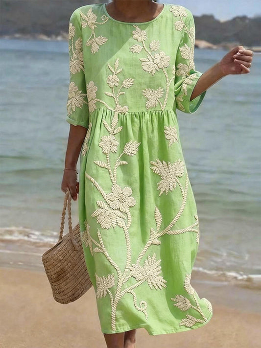 Robe Fleurie à Coupe Douce – Vert – Zenith Moda