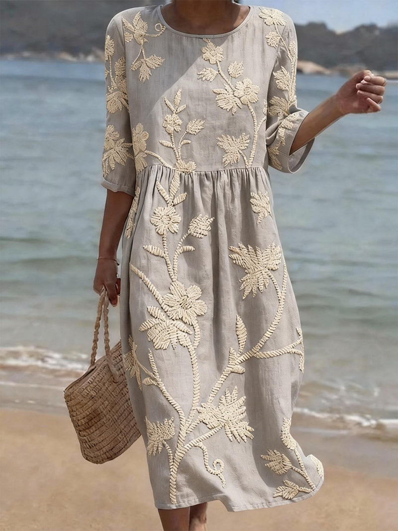 Robe Fleurie Boutonnée – Gris – Zenith Moda