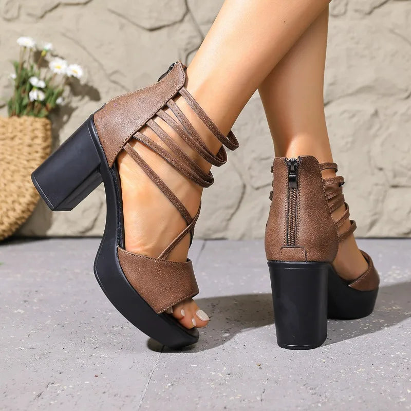 Sandales Talon Carré Multi-Brides Celeste
