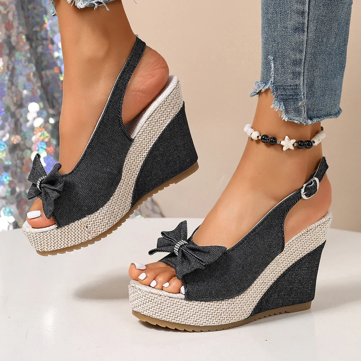 Sandales Compensées Denim Anna