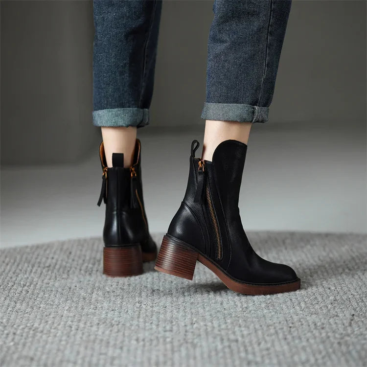 Bottes en cuir à fermeture éclair