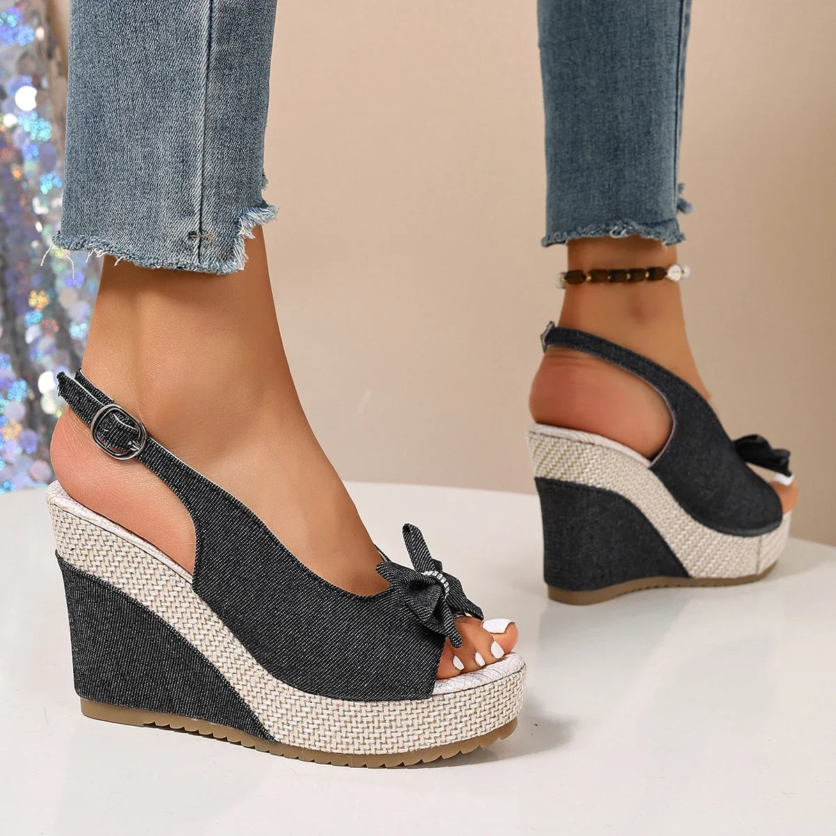 Sandales Compensées Denim Anna