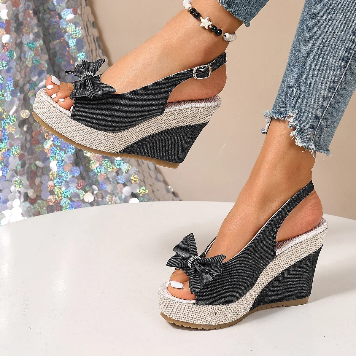 Sandales Compensées Denim Anna