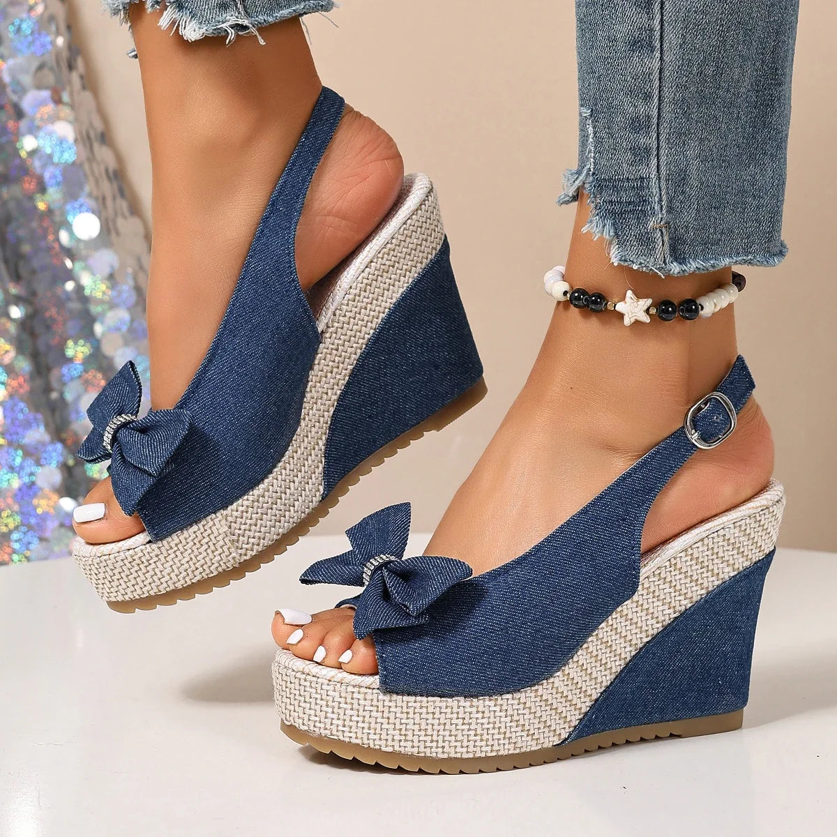 Sandales Compensées Denim Anna