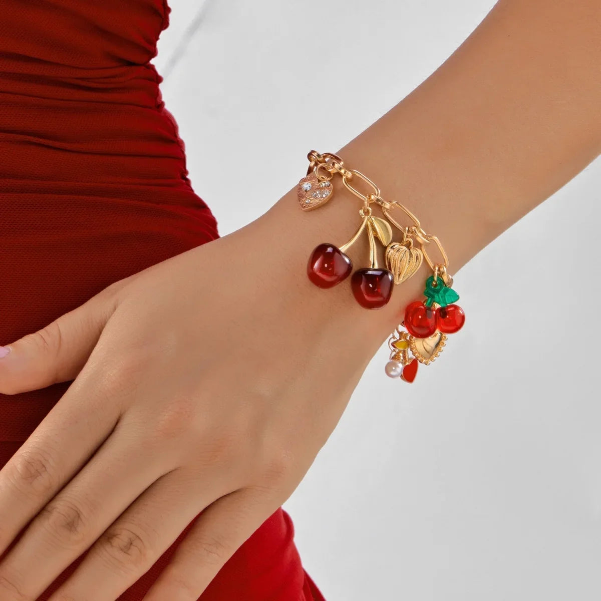 Bracelet Breloques Cerises Rouges