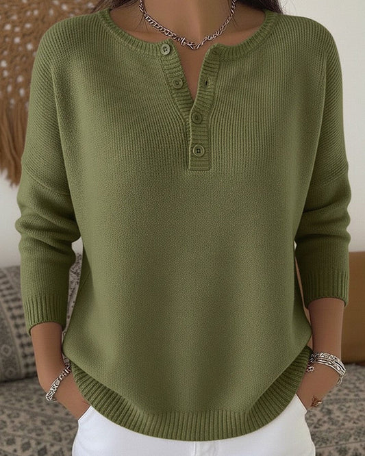 Hélène | Pull en Maille avec Boutons Henley