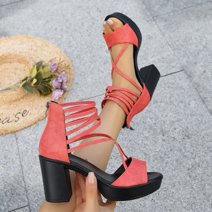 Sandales Talon Carré Multi-Brides Celeste