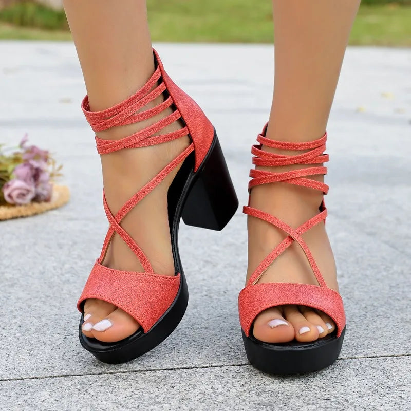 Sandales Talon Carré Multi-Brides Celeste