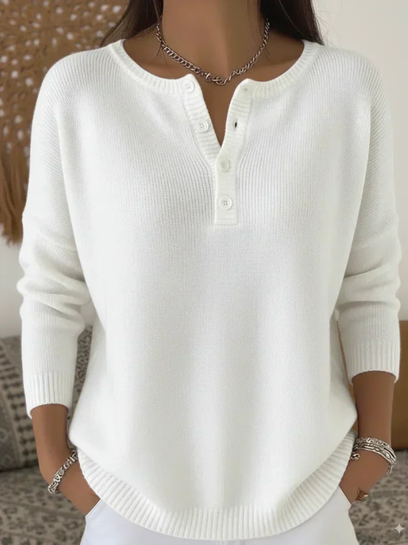 Hélène | Pull en Maille avec Boutons Henley