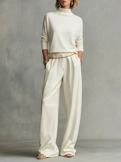 Roselle | Ensemble Haut Col Roulé Doux et Pantalon Fluide, Ceinture Incluse