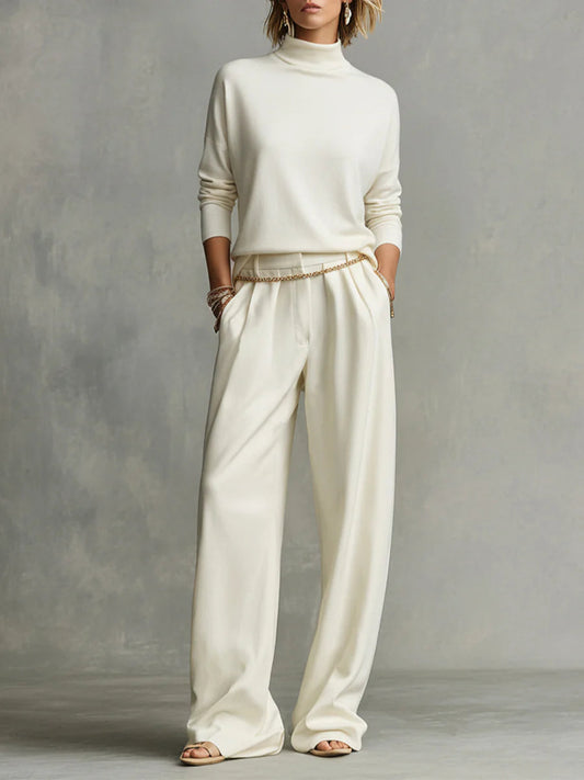 Roselle | Ensemble Haut Col Roulé Doux et Pantalon Fluide, Ceinture Incluse