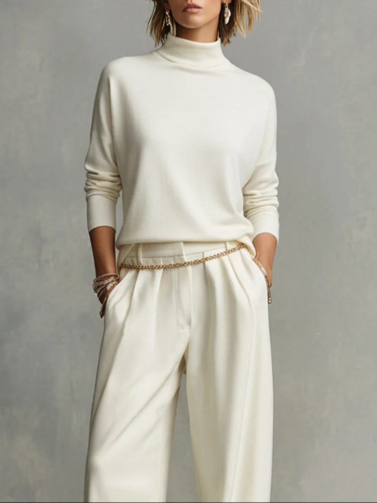 Roselle | Ensemble Haut Col Roulé Doux et Pantalon Fluide, Ceinture Incluse