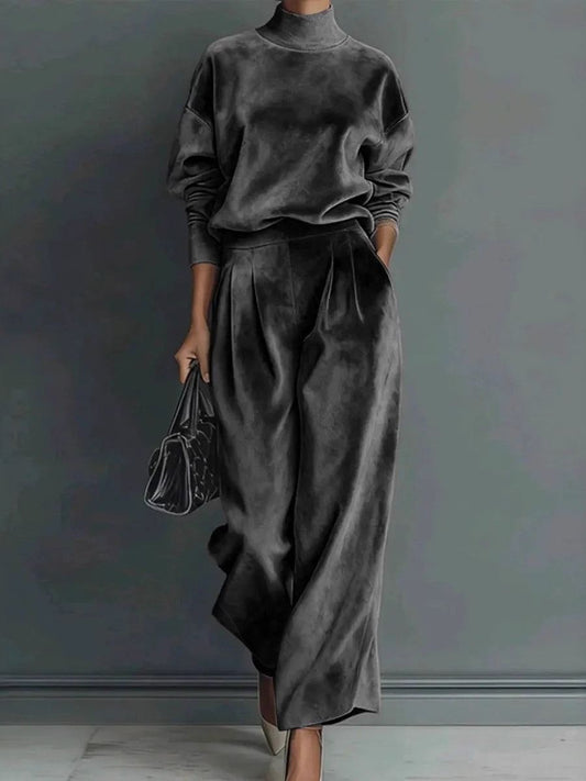 Ava | Ensemble Velours Col Roulé Gris Foncé