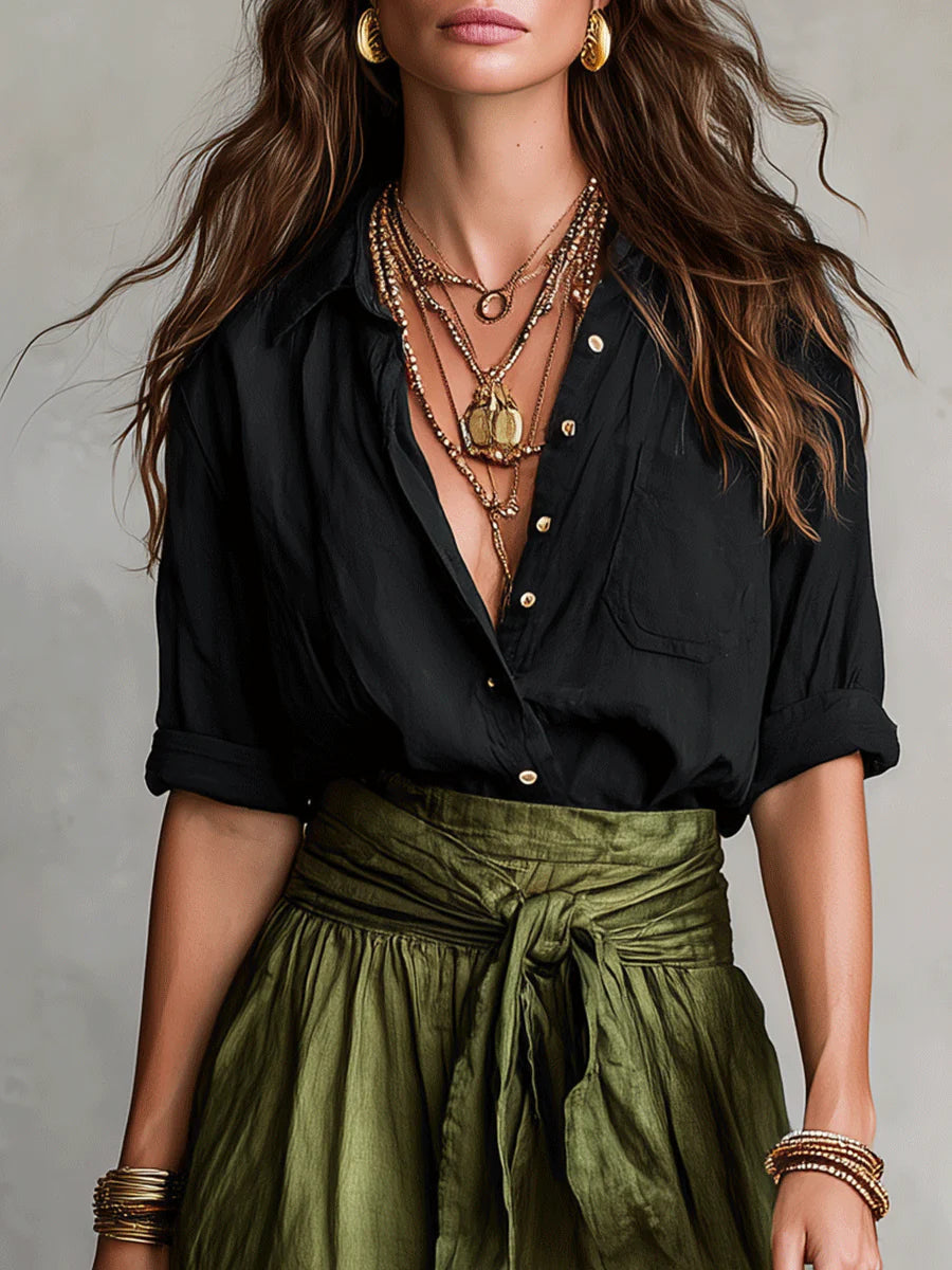 Maylène | Ensemble Élégant Deux Pièces : Chemise et Jupe Midi