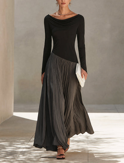 Franca | Robe Longue Plissée Bicolore à Col Drapé Bardot