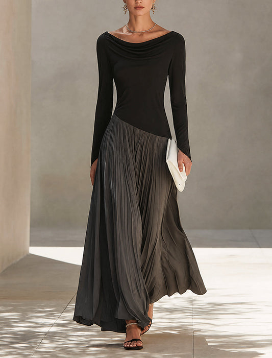Franca | Robe Longue Plissée Bicolore à Col Drapé Bardot