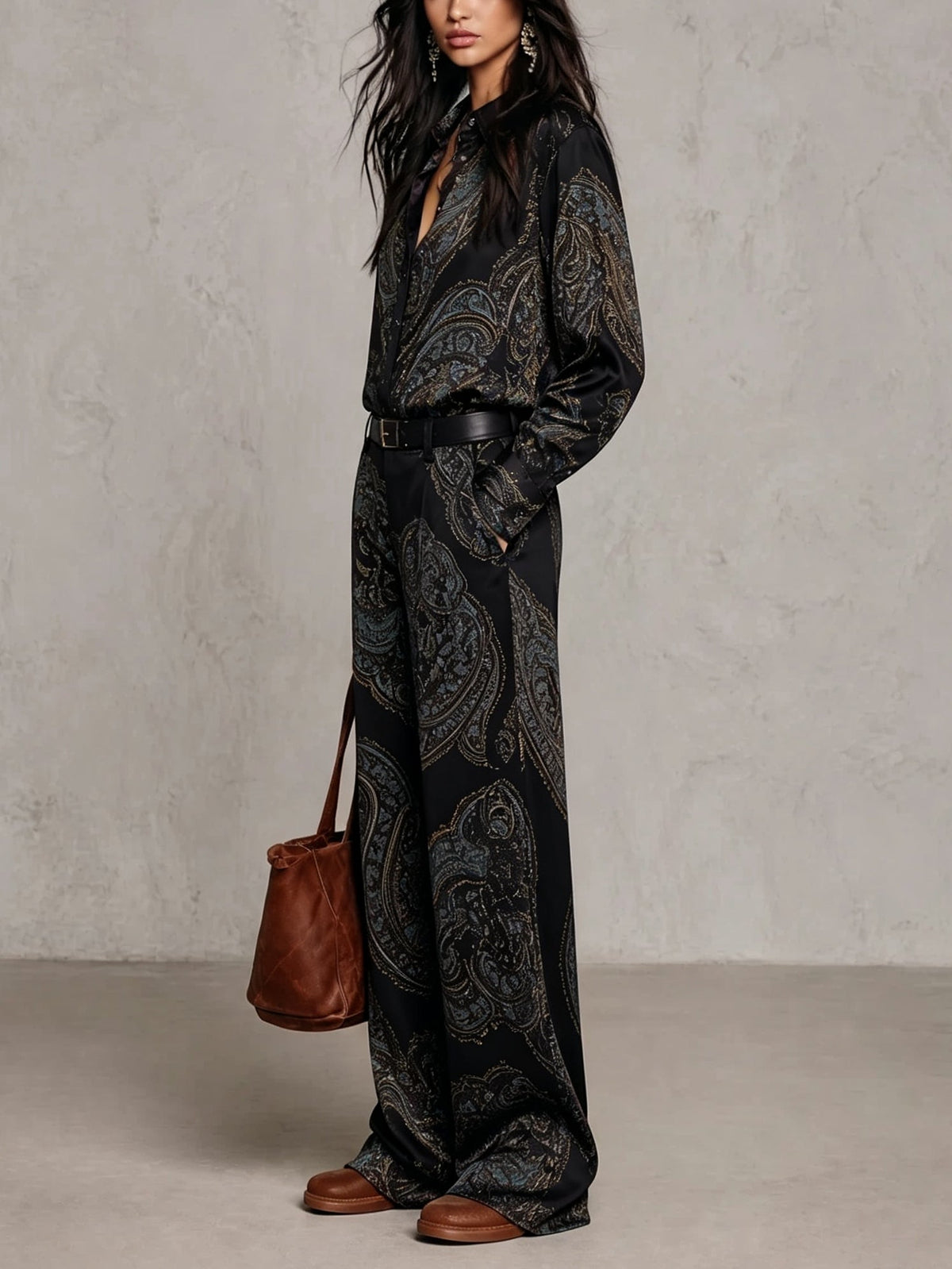 Pascaline | Ensemble Deux Pièces en Satin Imprimé Paisley