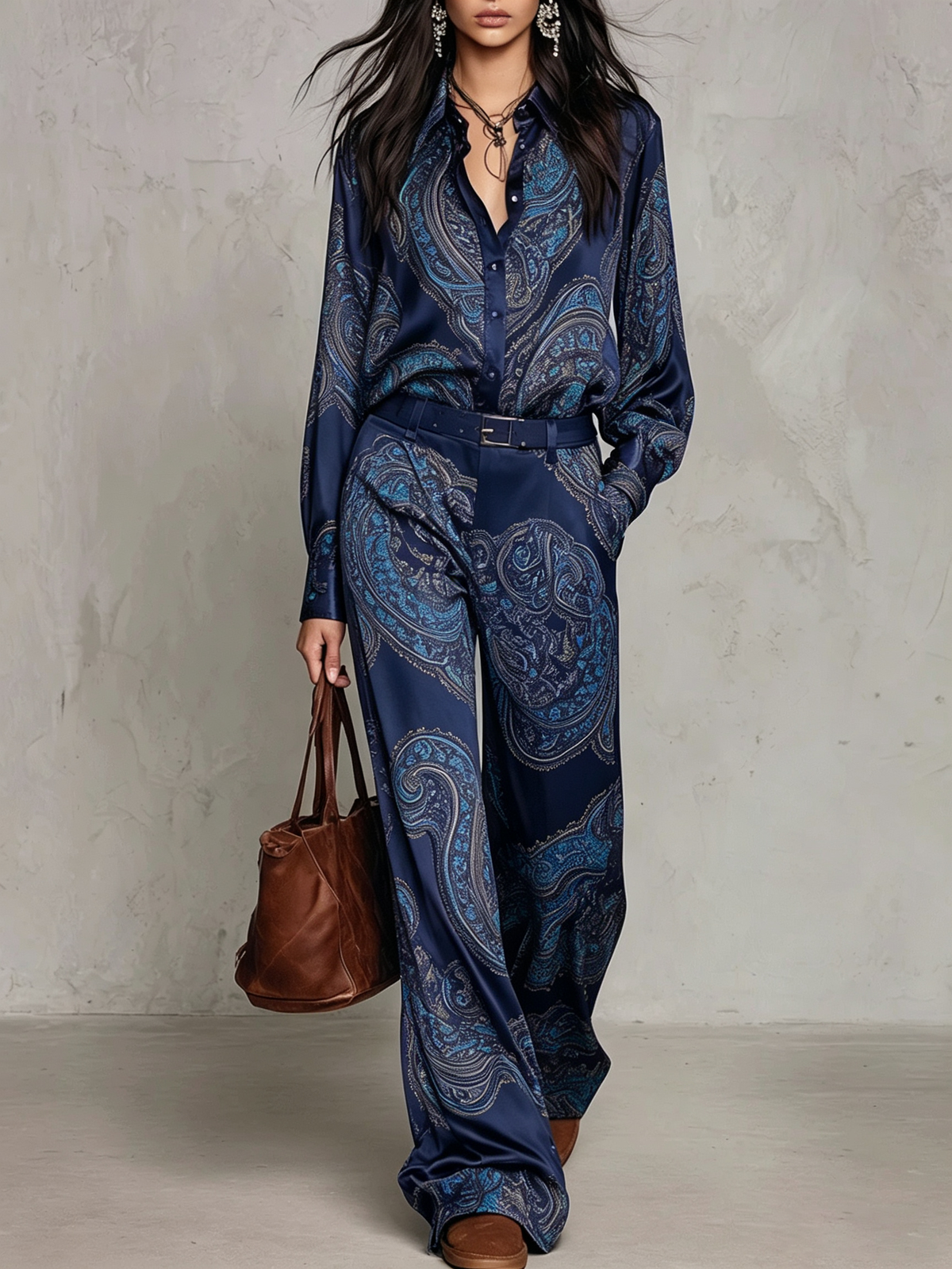 Pascaline | Ensemble Deux Pièces en Satin Imprimé Paisley