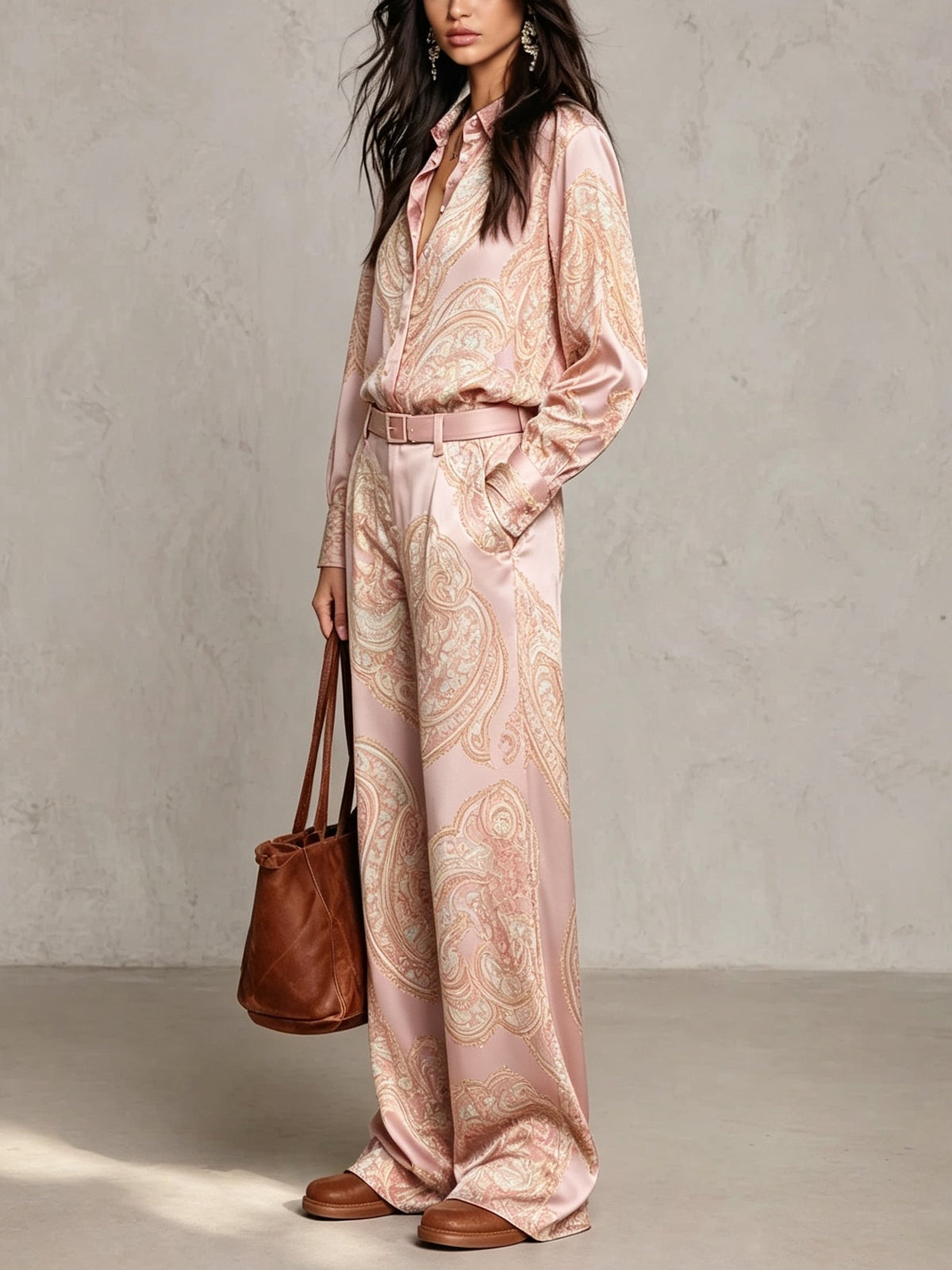 Pascaline | Ensemble Deux Pièces en Satin Imprimé Paisley