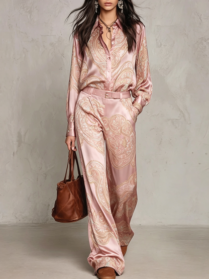 Pascaline | Ensemble Deux Pièces en Satin Imprimé Paisley